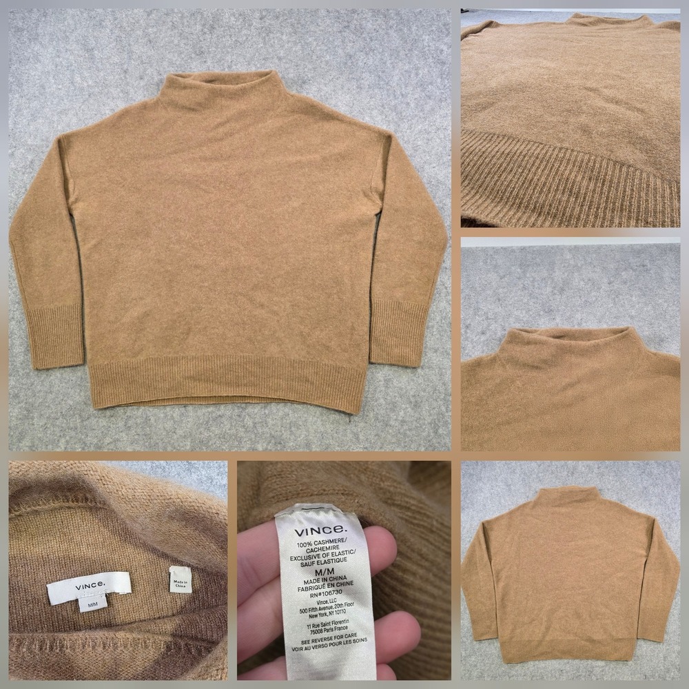 Vince Sweater Womens Medium Brown 100% Cashmere Mock Neck Pullover Knit